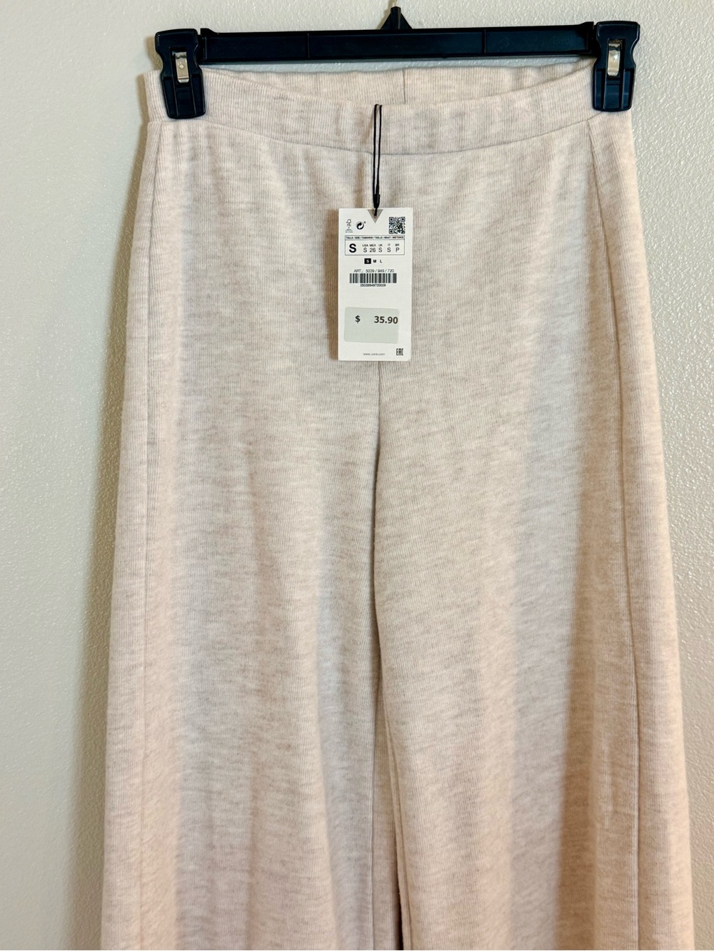 Zara Wide-Leg Knit Pants in Light Cream